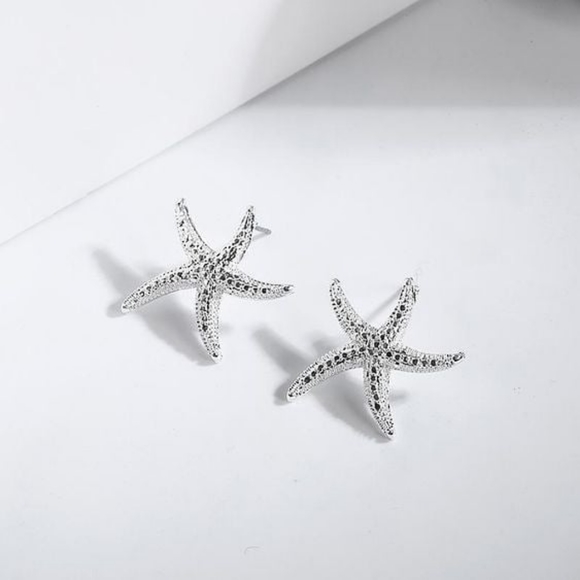 Starfish stainless steel silver earrings - Picture 2 of 4